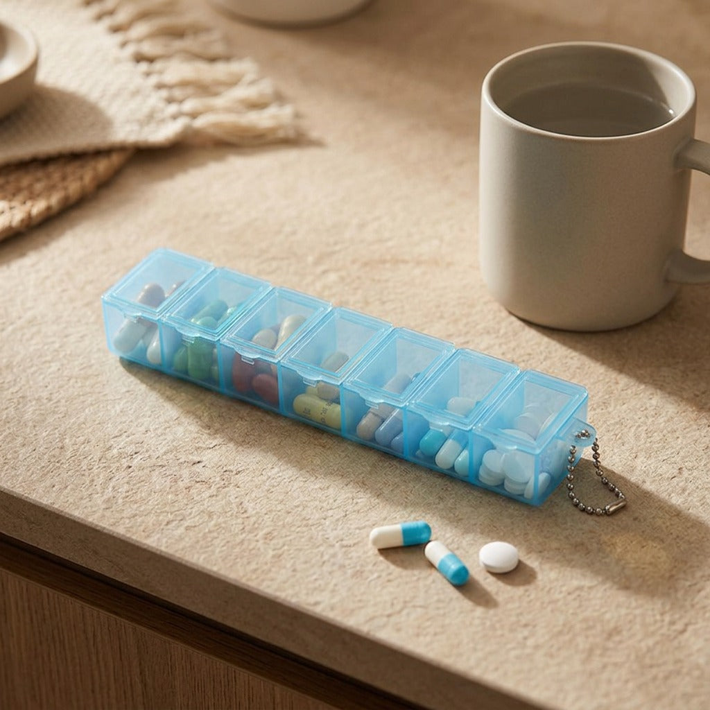 Weeknest™ Seven-Day Pill Storage Box, styled close view