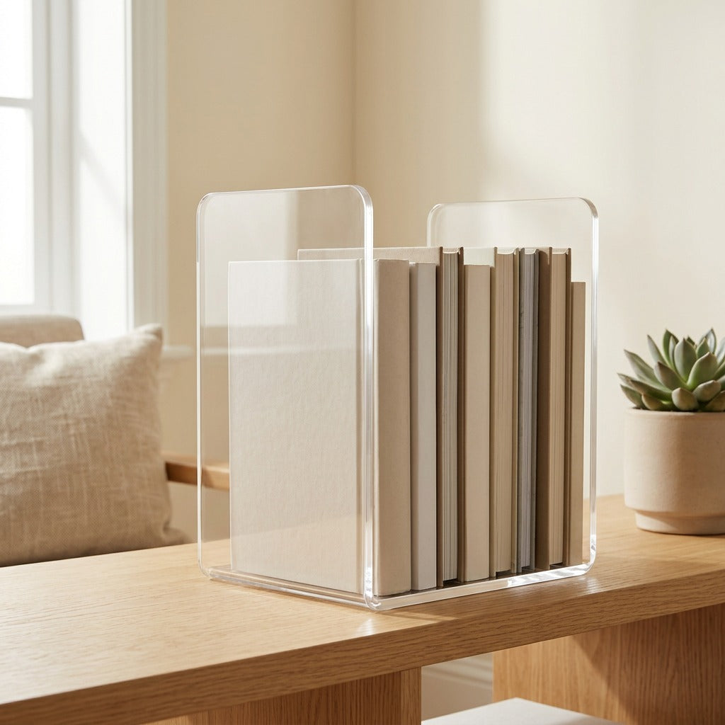 Pageledge™ Plastic L-Shaped Book Stand in a calm home setting
