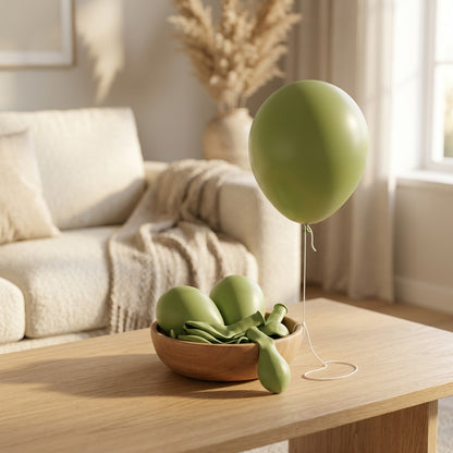 Avopop™ Retro Avocado Green Latex Balloons, styled close view