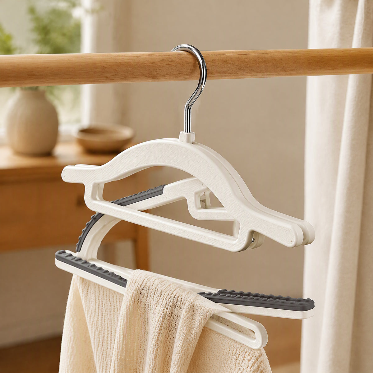 Clipperch™ Plastic Clothes Hanger With Dual Clips, styled close view