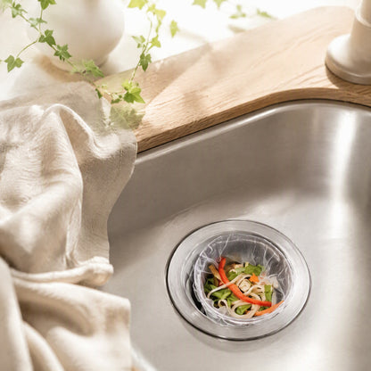 Rinsesift™ Disposable Plastic Sink Filter Screen in a calm home setting