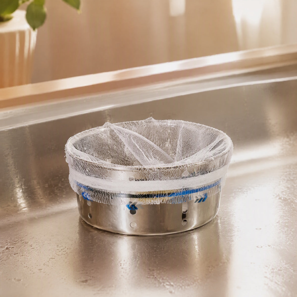 Rinsesift™ Disposable Plastic Sink Filter Screen, styled close view