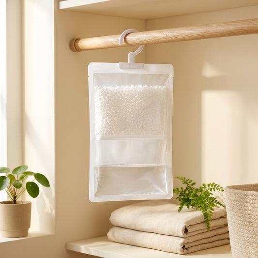 Dewdrawn™ Hanging Moisture-Absorbing Bags in a calm home setting