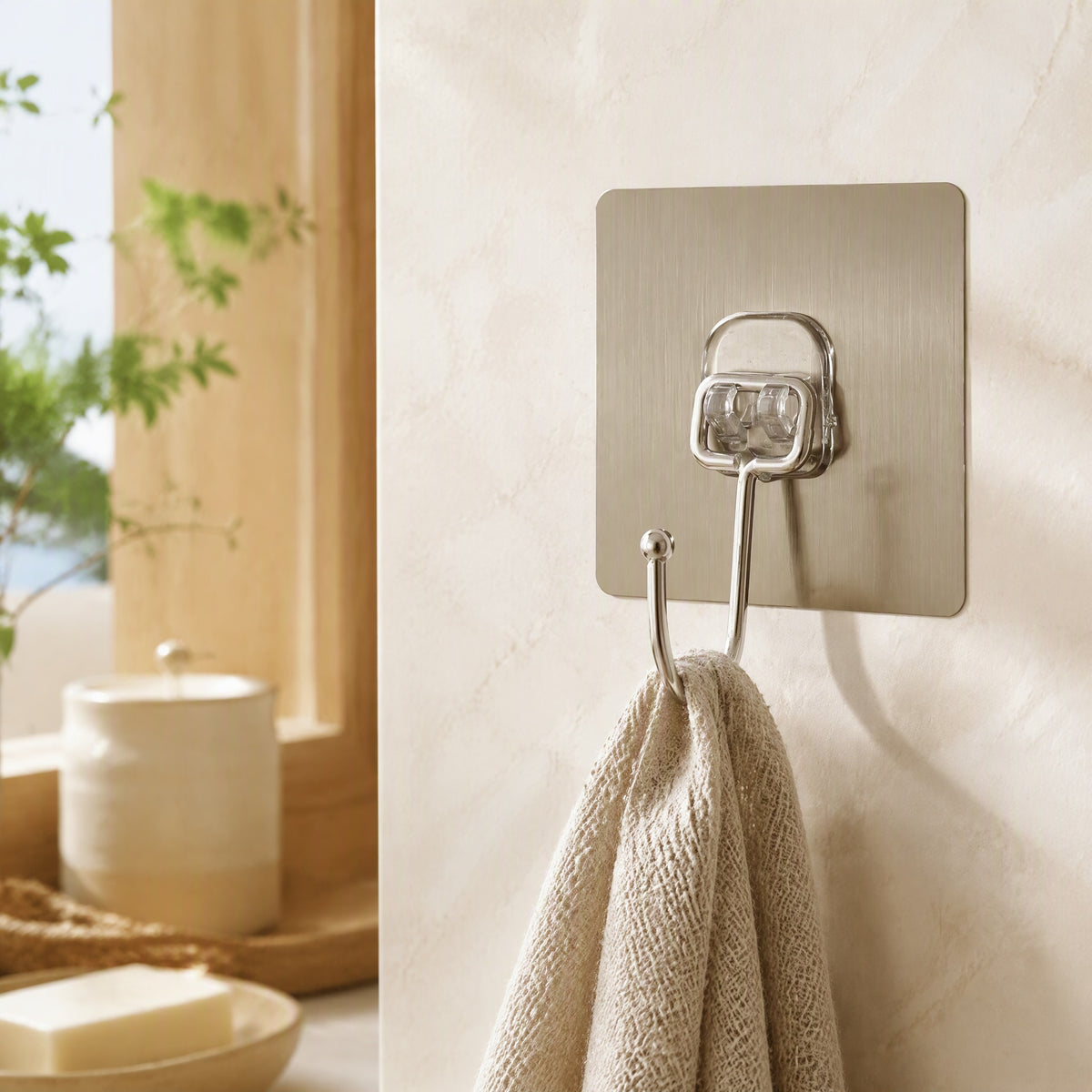 Loadhold™ Adhesive Wall Hook With 10kg Load Capacity in a calm home setting