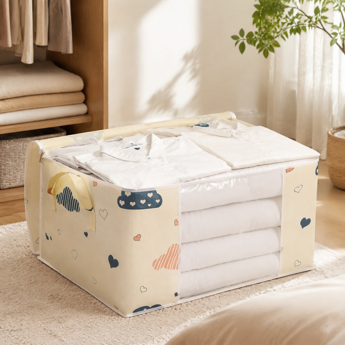 Quiltpack™ Non-Woven Quilt Storage Bag in a calm home setting