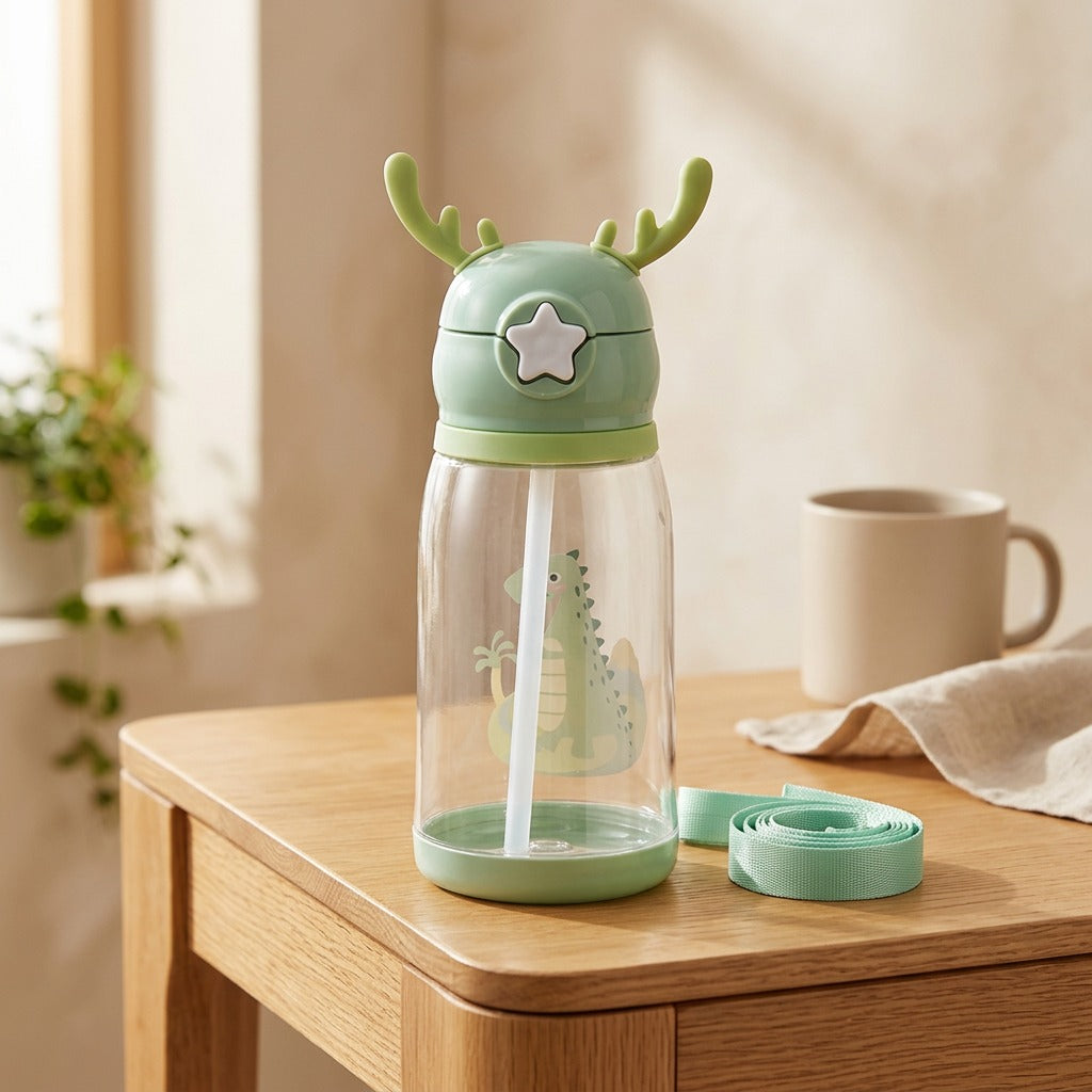 Antlersip™ Cartoon Antler Plastic Water Cup, styled close view