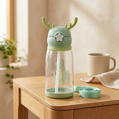 Antlersip™ Cartoon Antler Plastic Water Cup, styled close view