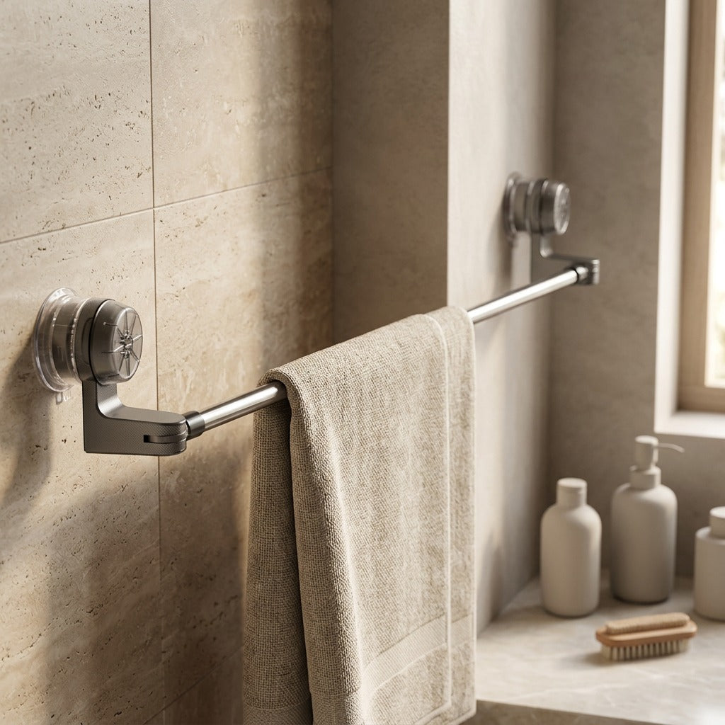Clingdry™ Suction Cup Telescopic Towel Rack, styled close view