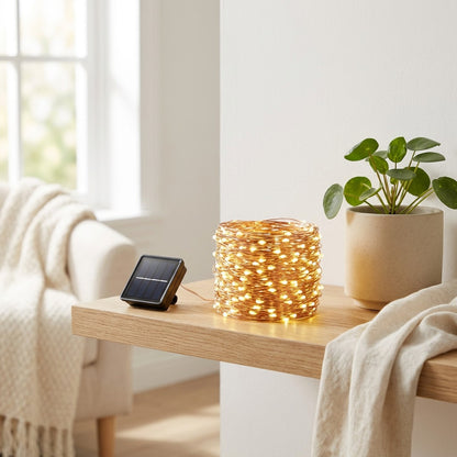 Coppertwine™ Solar Copper Wire String Lights in a calm home setting