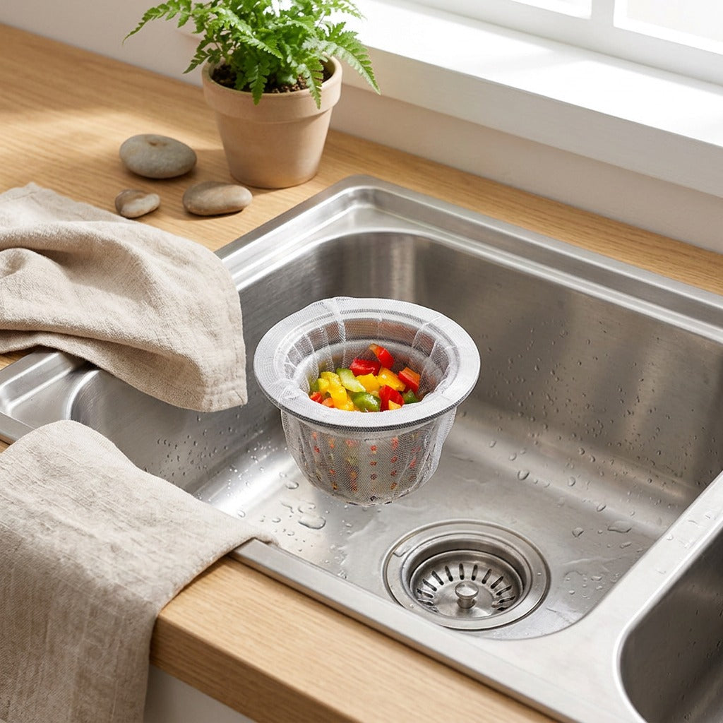 Sinkguard™ Plastic Kitchen Sink Filter in a calm home setting