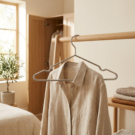 Steelhang™ Stainless Steel Clothes Hanger in a calm home setting