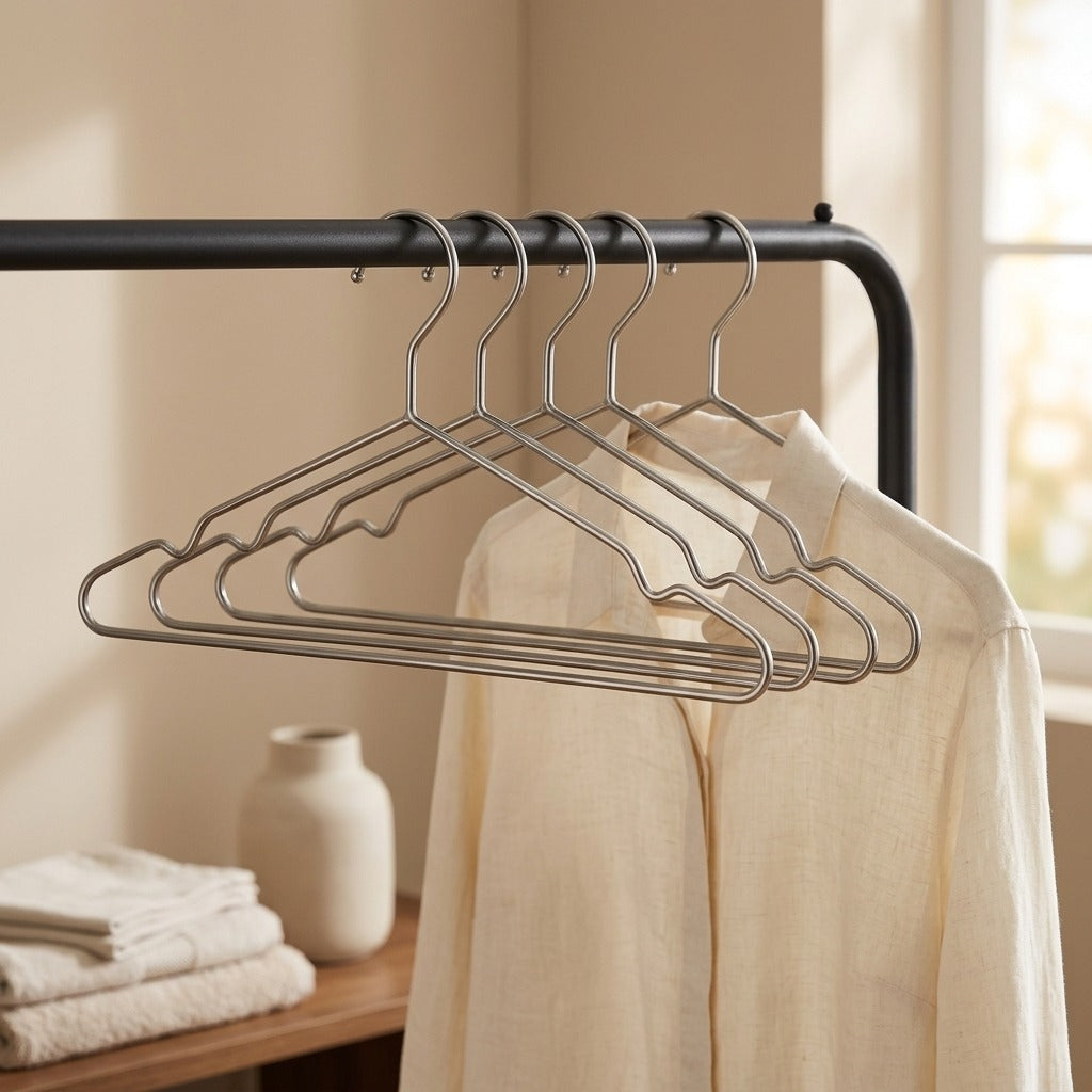 Steelhang™ Stainless Steel Clothes Hanger, styled close view