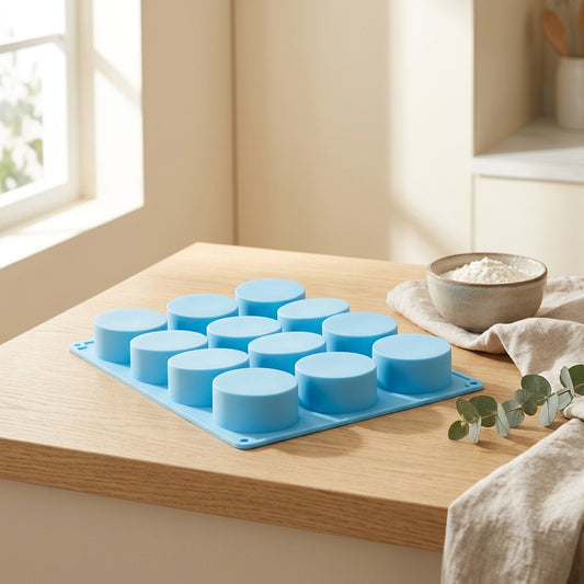 Batchbake™ 12-Count Round Silicone Cake Mold in a calm home setting