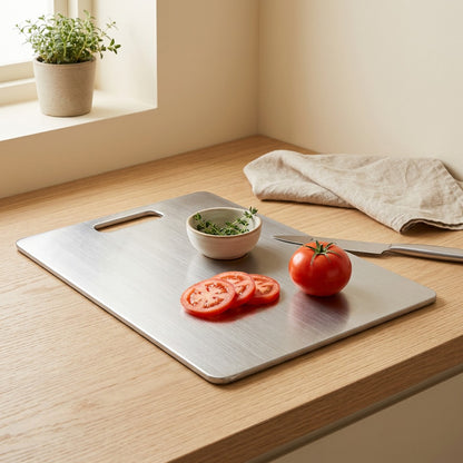 Chopdeck™ Stainless Steel Cutting Board in a calm home setting