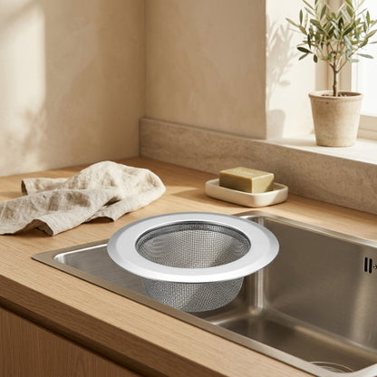 Sinkweft™ Stainless Steel Kitchen Sink Filter Net in a calm home setting