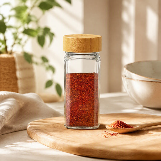 Spicepour™ Glass Seasoning Bottle in a calm home setting