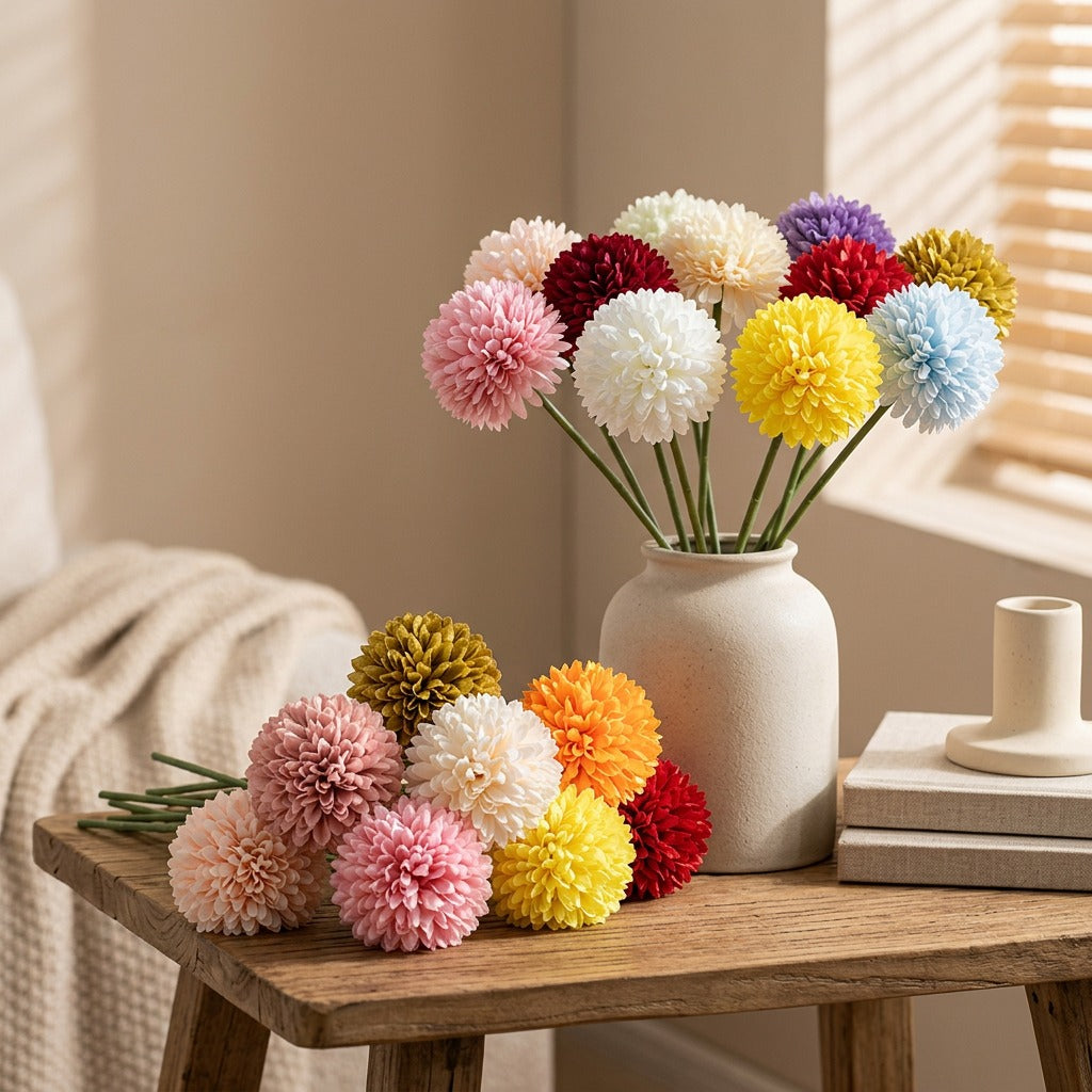 Silkpetal™ Silk Chrysanthemum Table Flowers, styled close view
