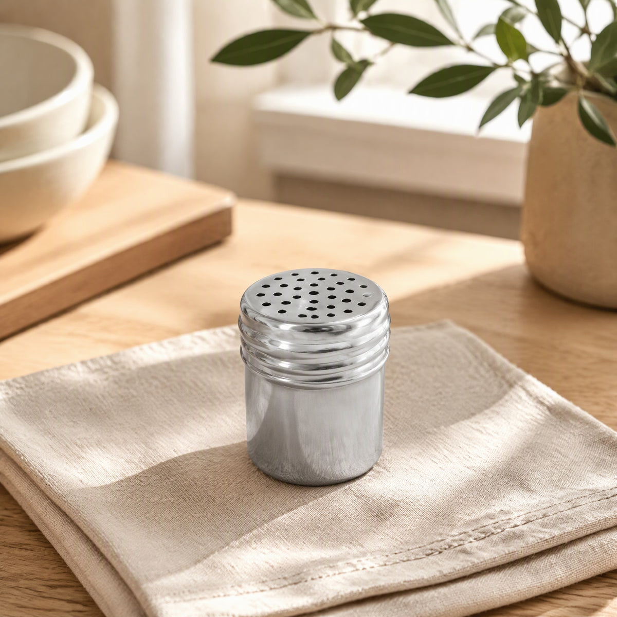 Spicelid™ Stainless Steel Seasoning Jar in a calm home setting