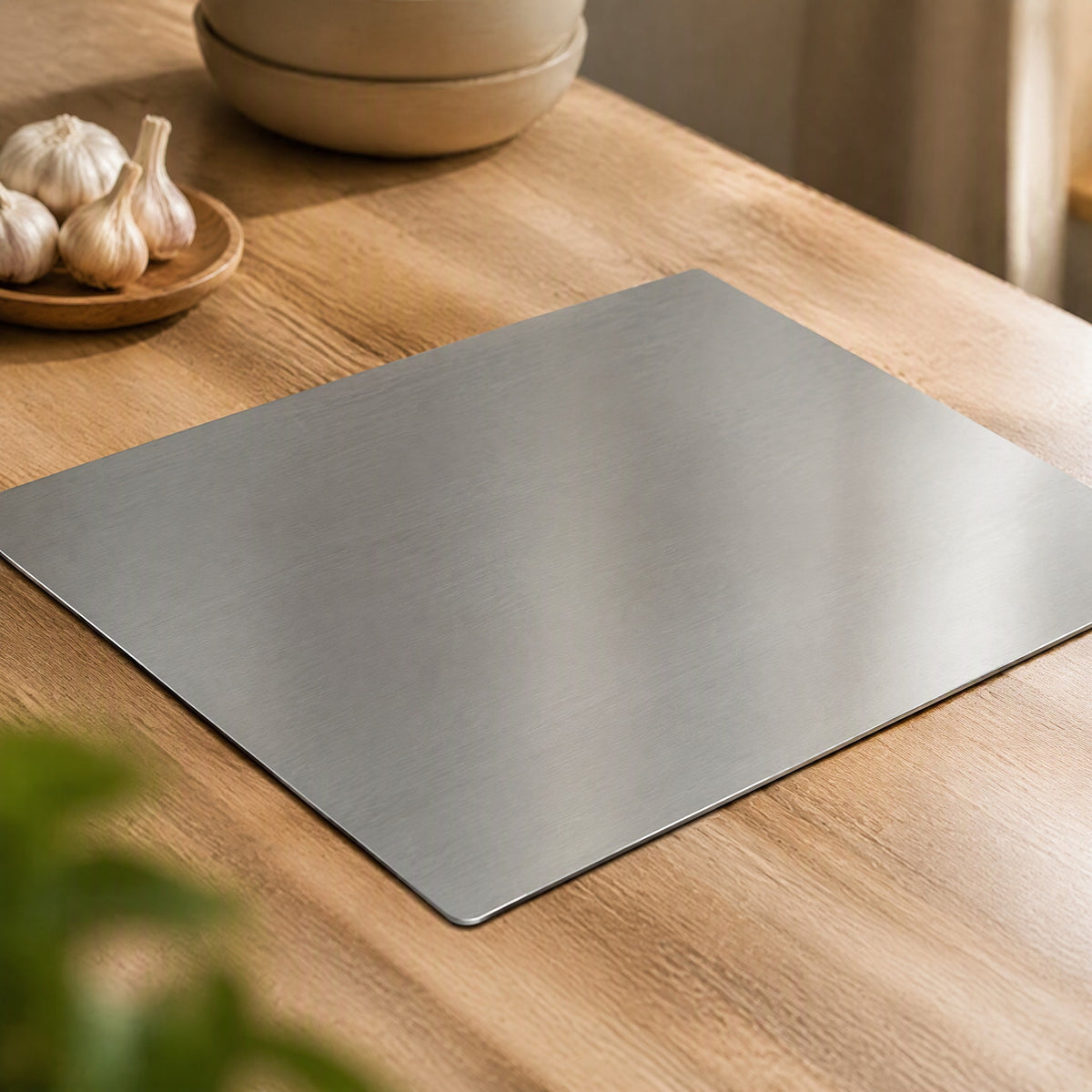 Steelcut™ Stainless Steel Cutting Board, styled close view