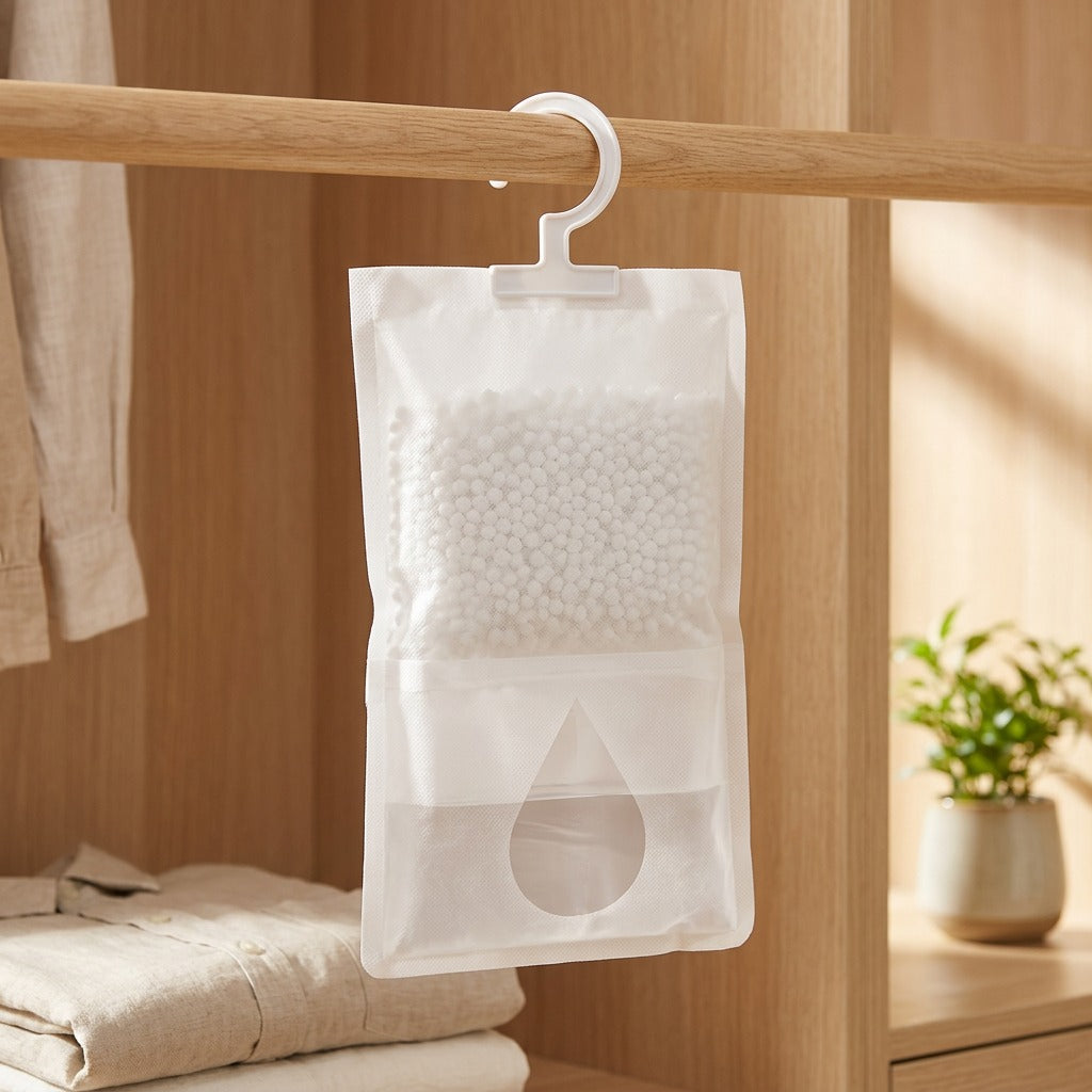 Dewcatch™ 100g Hanging Dehumidification Bag in a calm home setting