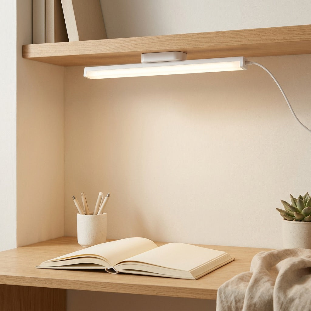 Magnetbeam™ Magnetic Plug-In LED Desk Lamp in a calm home setting