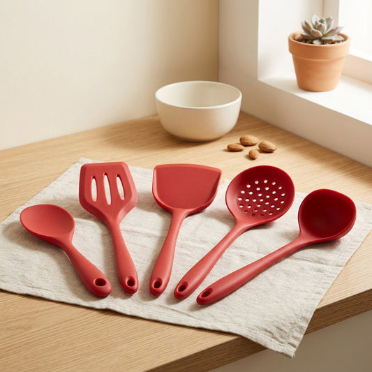 Scoopsoft™ Silicone Spatula And Spoon Set in a calm home setting