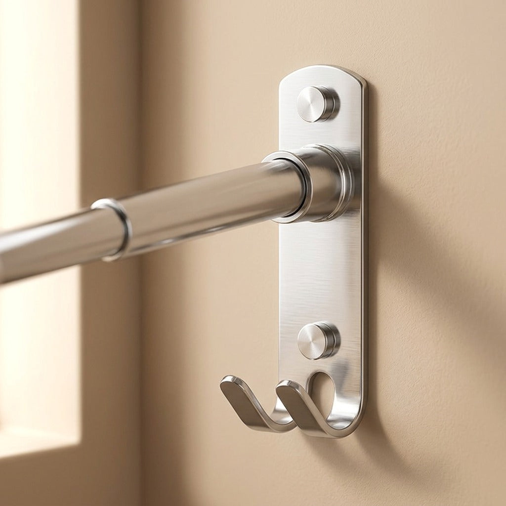 Hangrail™ Stainless Steel Wall-Mounted Clothes Hanger Rack, material and detail close-up