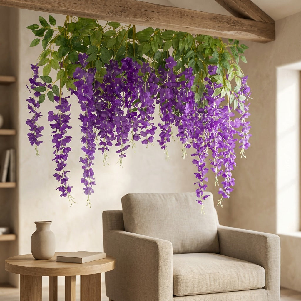 Wisterweave™ Artificial Wisteria Flower Vine, styled close view