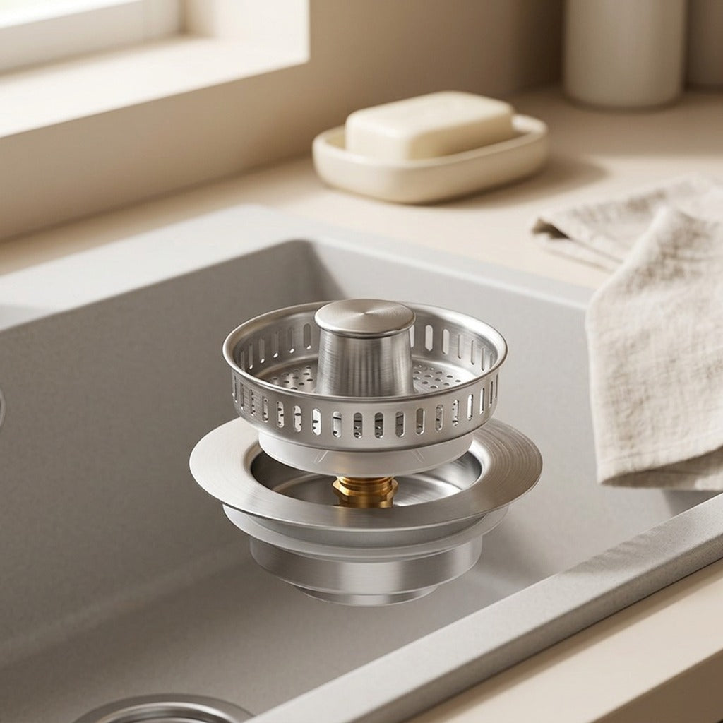 Siftnest™ Stainless Steel Sink Filter Basket, styled close view