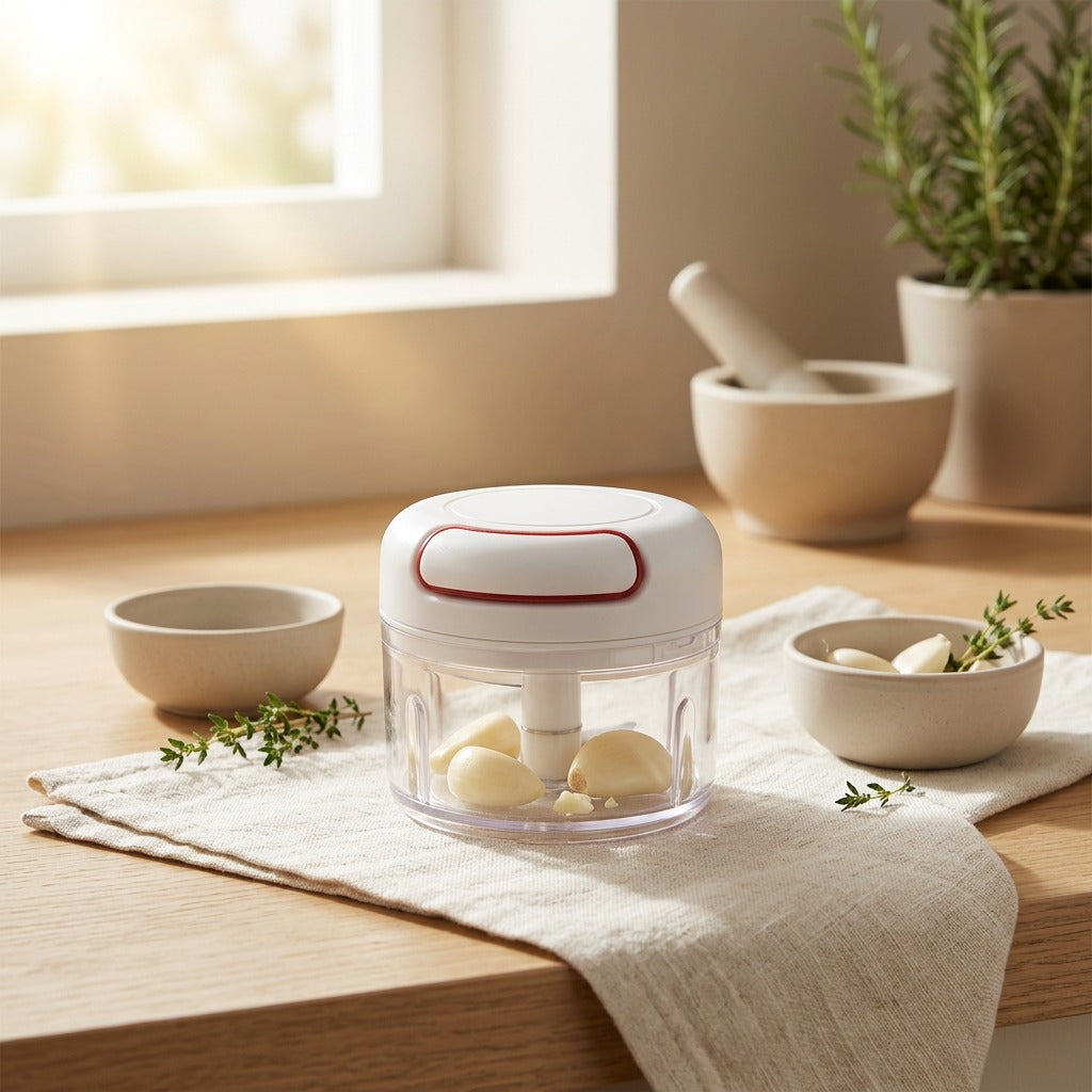 Bulbcrush™ Manual Garlic Masher in a calm home setting