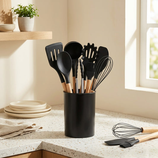 Scoopstir™ Silicone Spatula and Spoon Set in a calm home setting