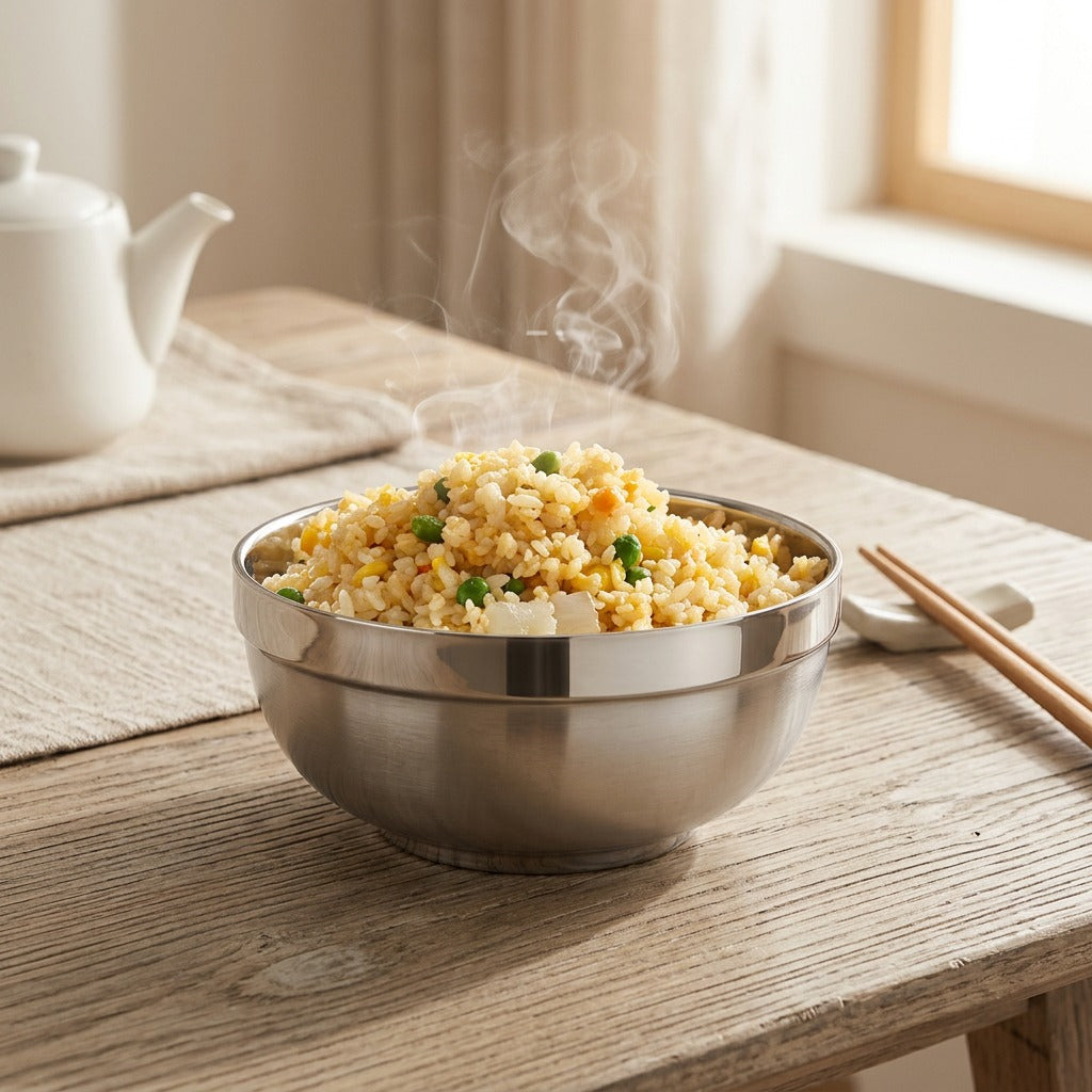 Graingleam™ 304 Stainless Steel Rice Bowl, styled close view