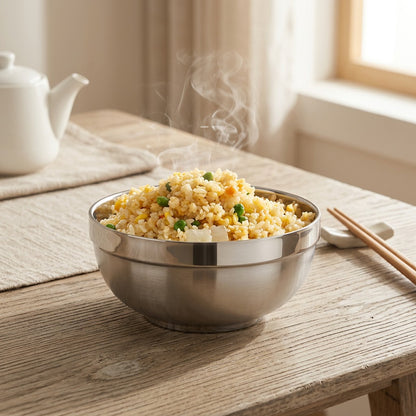 Graingleam™ 304 Stainless Steel Rice Bowl, styled close view