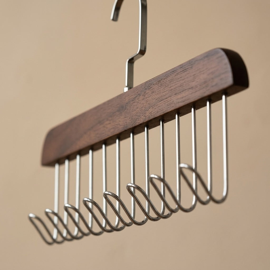 Hookwood™ Eight-Hook Solid Wood Clothes Hanger, material and detail close-up