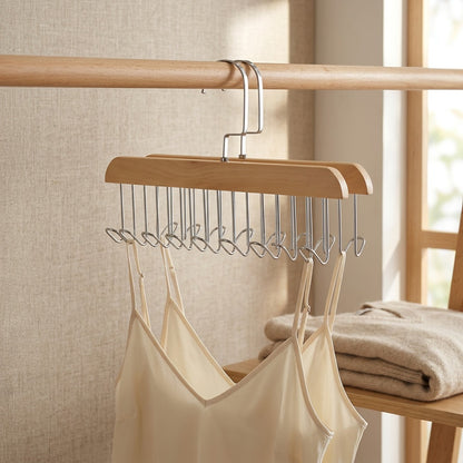 Hookwood™ Eight-Hook Solid Wood Clothes Hanger, styled close view
