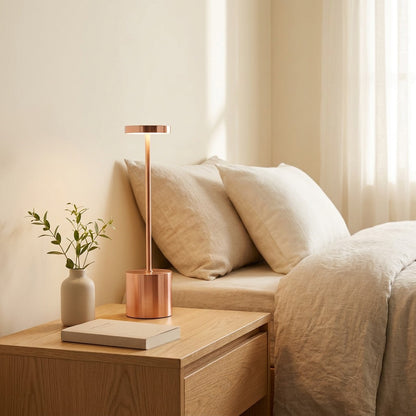 Steelglow™ Metal LED Table Lamp in a calm home setting