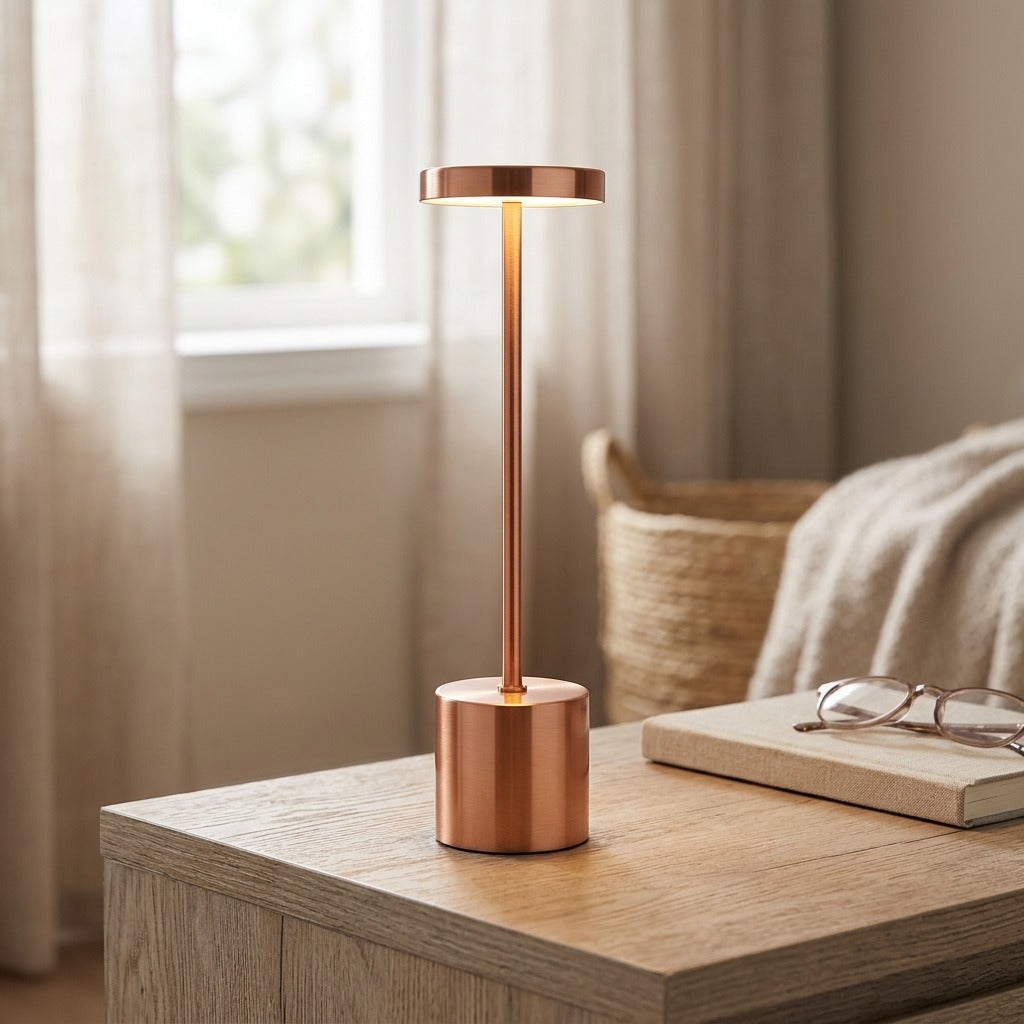 Steelglow™ Metal LED Table Lamp, styled close view