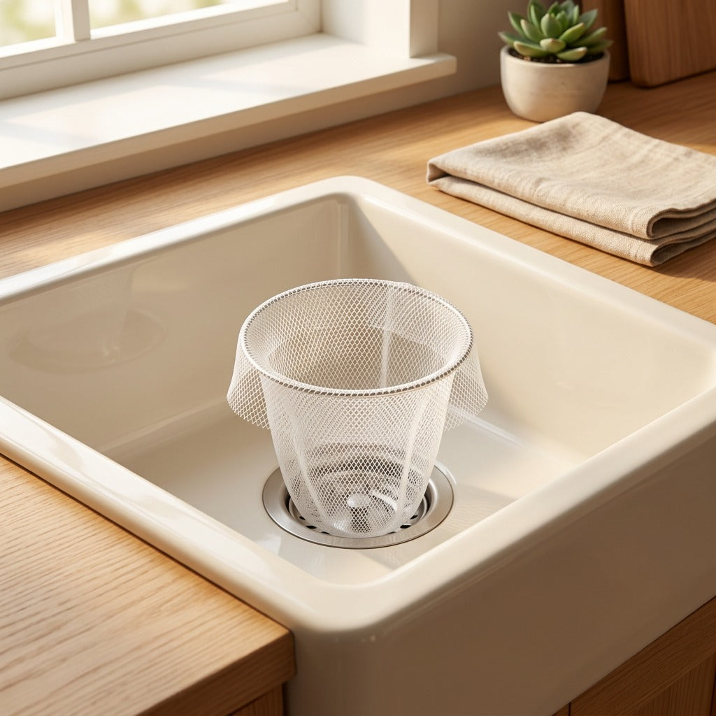 Sinkmesh™ Plastic Kitchen Sink Filter in a calm home setting