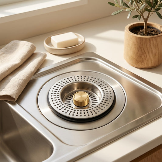 Sinksift™ Stainless Steel Kitchen Sink Filter in a calm home setting