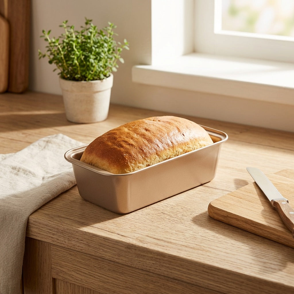 Loafform™ Carbon Steel Toast Mold in a calm home setting