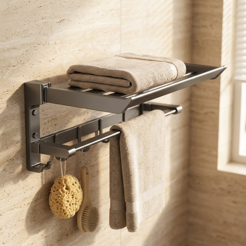 Bathspan™ Space Aluminum Bathroom Towel Rack, styled close view