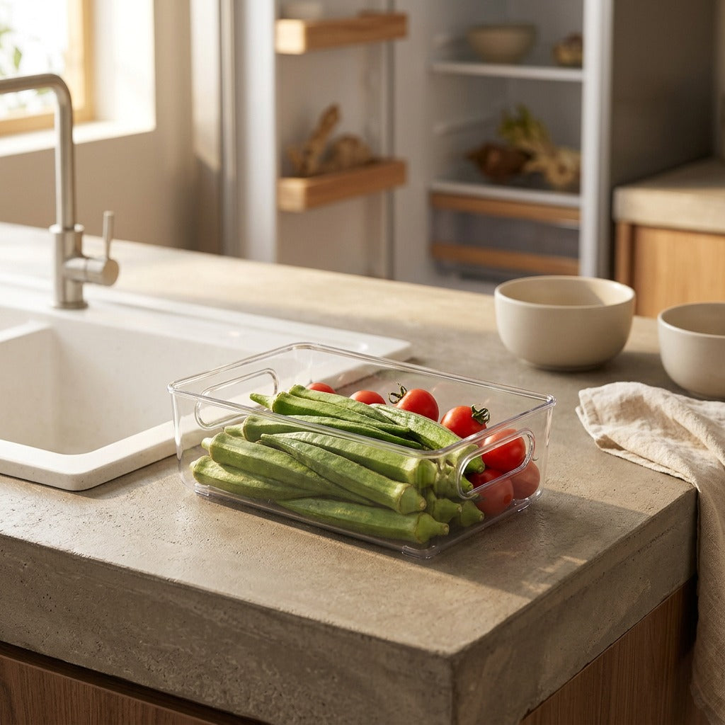 Freshbin™ Transparent PET Refrigerator Storage Box, styled close view