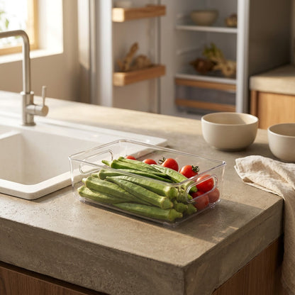Freshbin™ Transparent PET Refrigerator Storage Box, styled close view