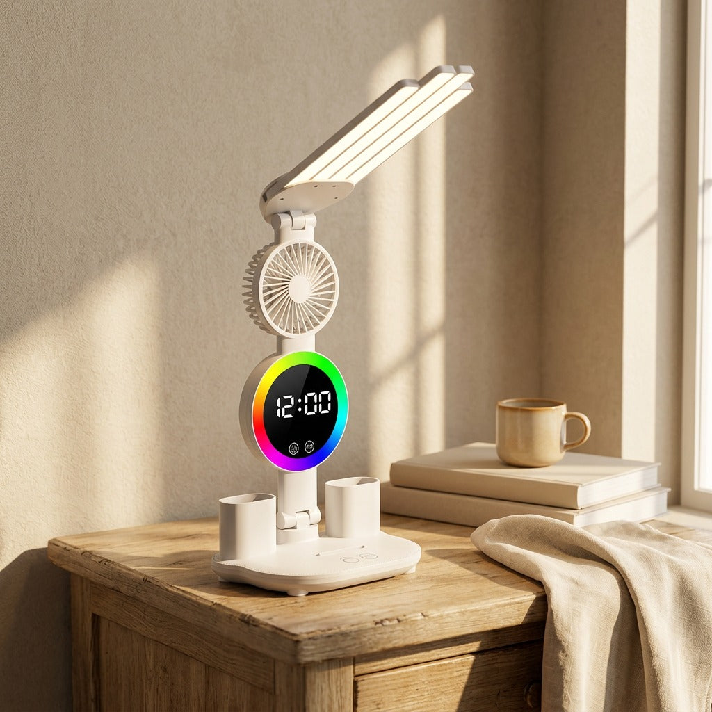 Clockgleam™ Touch USB Table Lamp With Clock, styled close view