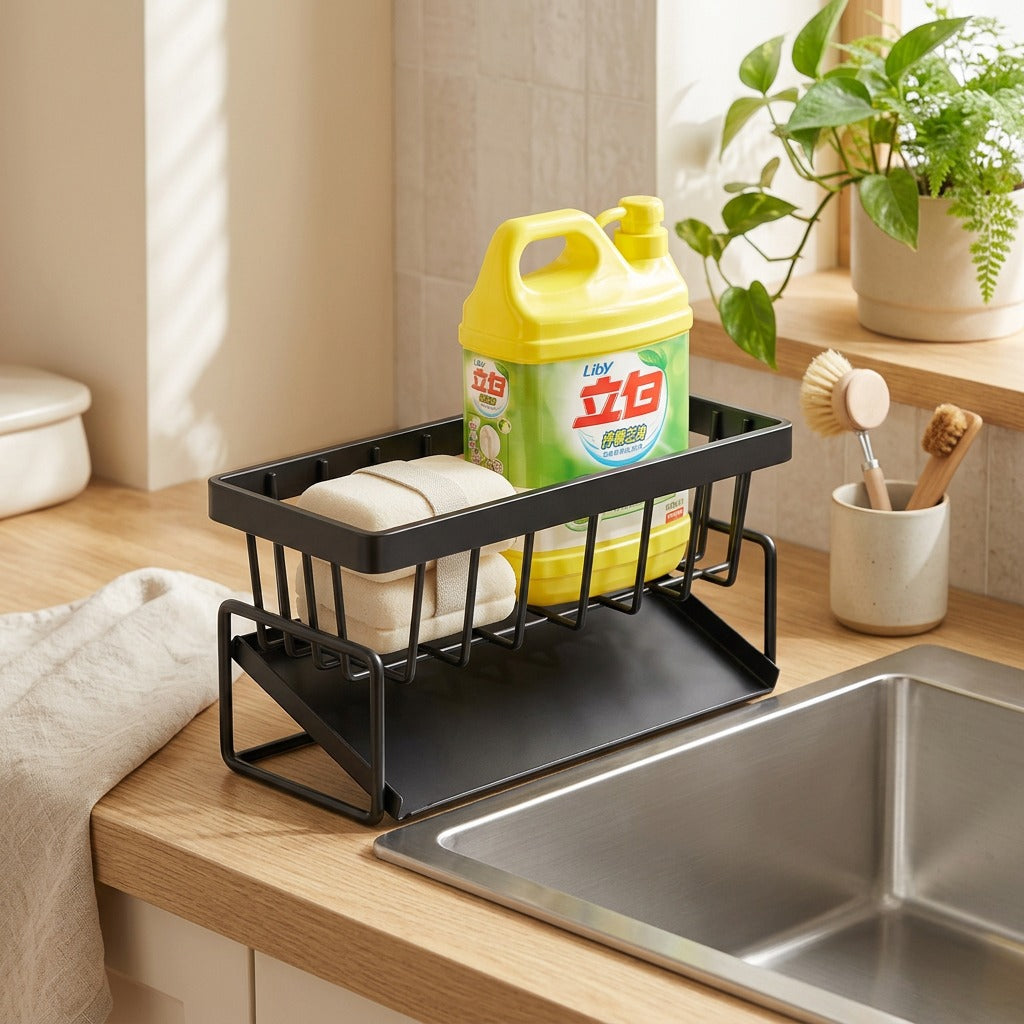 Spongeledge™ Kitchen Sponge Rack Storage Holder in a calm home setting
