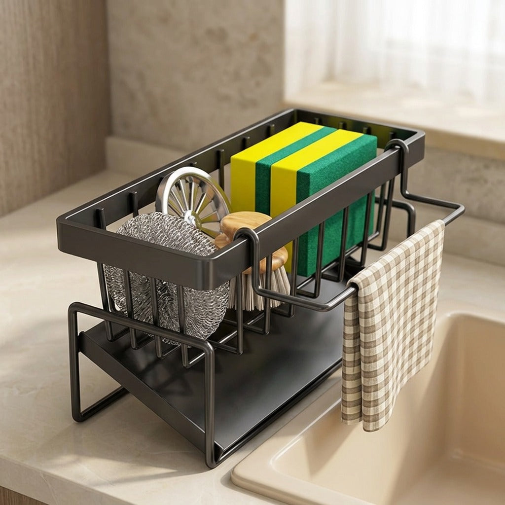 Spongeledge™ Kitchen Sponge Rack Storage Holder, styled close view