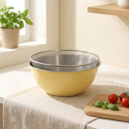 Rinsestack™ Stainless Steel Drain Basket Set in a calm home setting