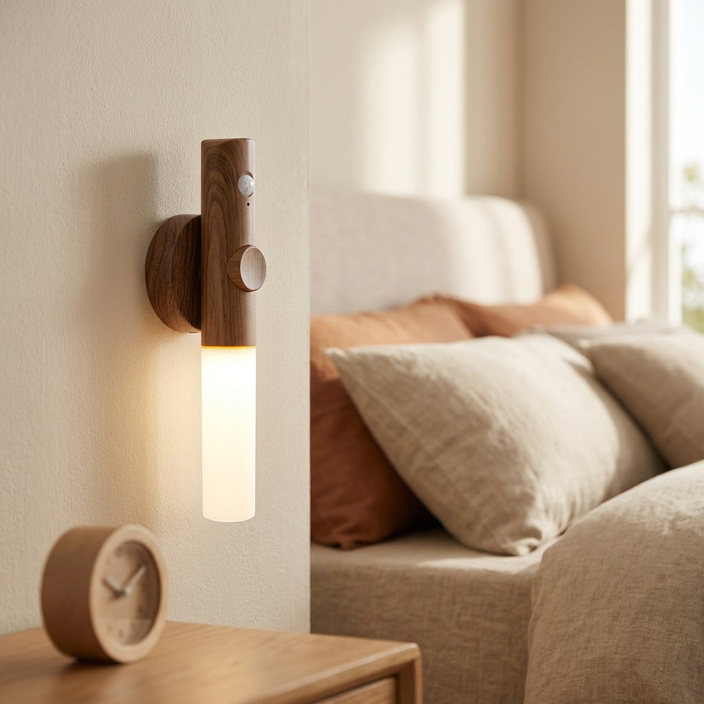Grainbeam™ Wood Grain Sensor Wall Night Light, styled close view