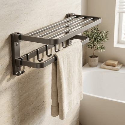 Towelfold™ Gun Gray Folding Towel Rack, styled close view