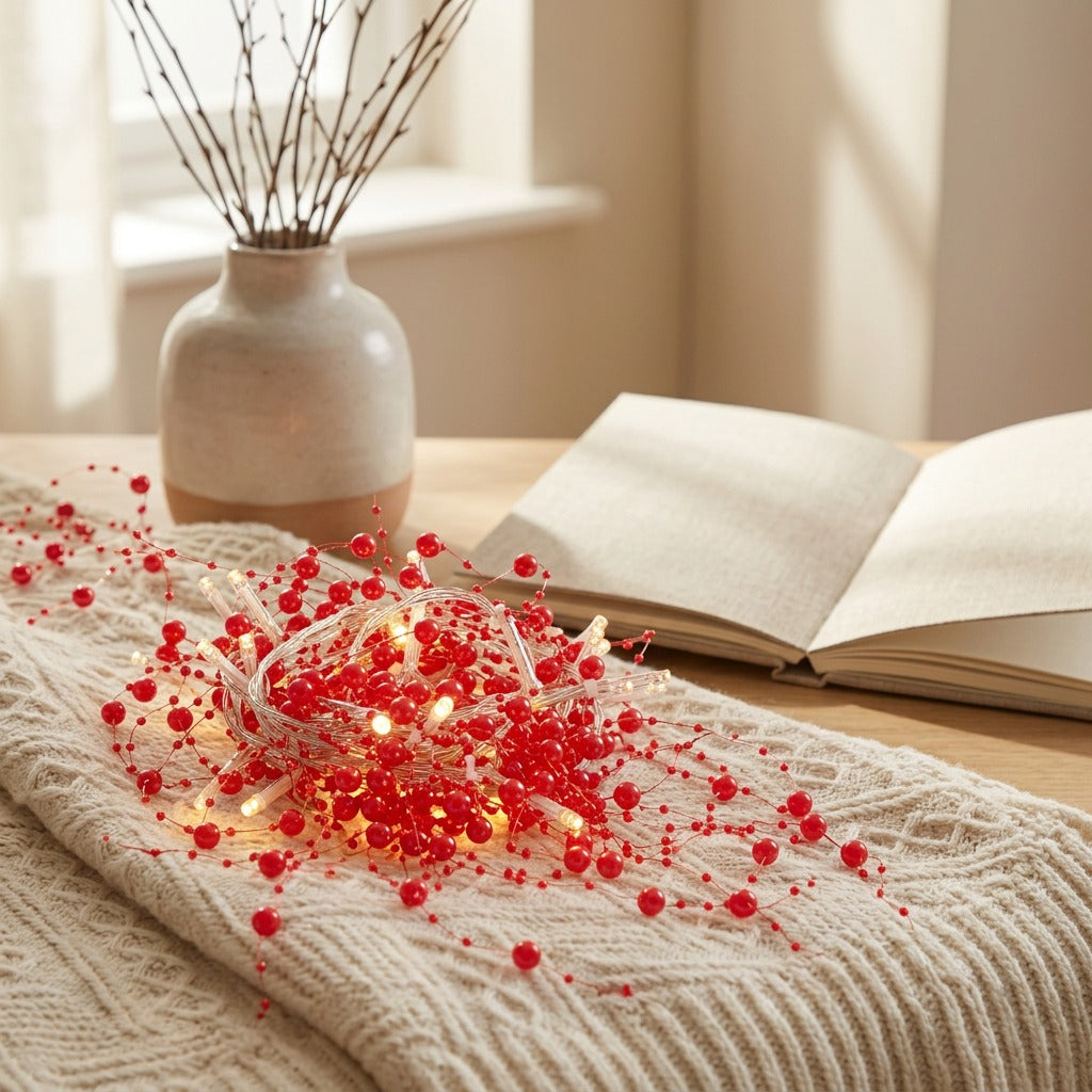 Pearlglow™ Pearl Christmas Light String, styled close view